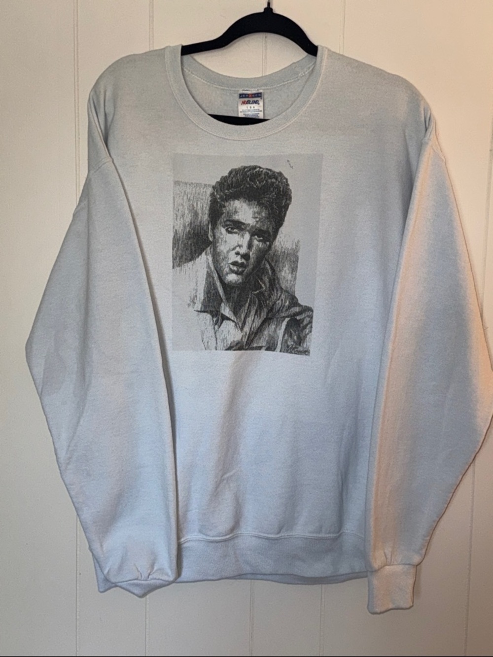 Jerzees Blue Elvis Presley Portrait Image Crewneck Sweatshirt Size L.